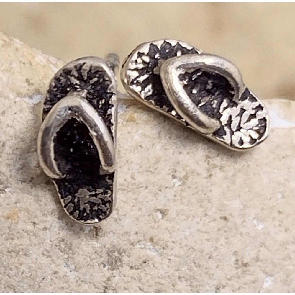 Sterling Silver 925 Tiny Petite Flip Flop Stud Earrings